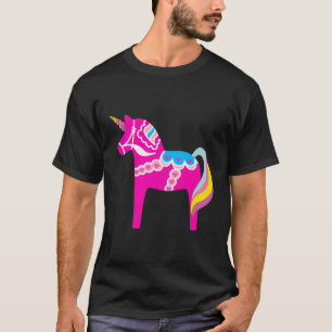 T-shirt Cheval Dala Rose Unicorne suédois Cheval Dalecarli