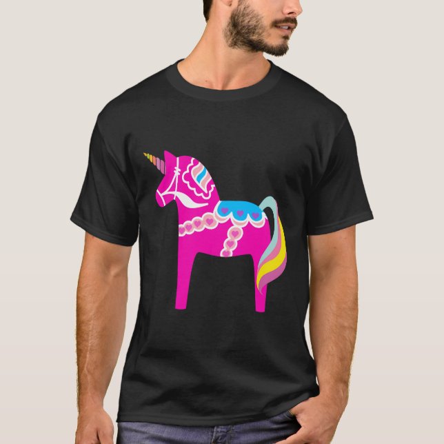 T-shirt Cheval Dala Rose Unicorne suédois Cheval Dalecarli (Devant)
