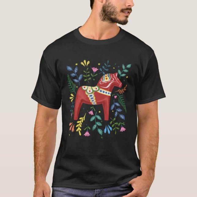 T-shirt Cheval Dala Suédois Folklore Suède Drapeau Dalahel (Devant)