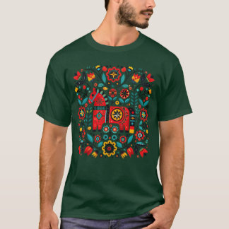 T-shirt Cheval d'art populaire avec fille Motif Floral