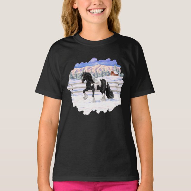 T-shirt Cheval d'attelage de la bandelette tzigane noire d (Devant)