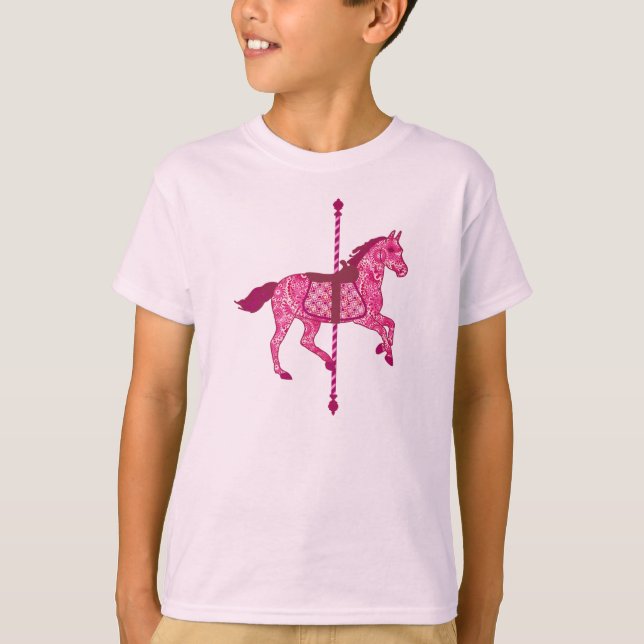 T-shirt Cheval de carrousel - Rose fuchsia (Devant)