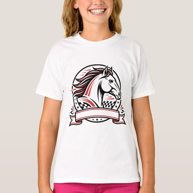 T-Shirt Cheval de Course avec Accents Rouges (Devant)