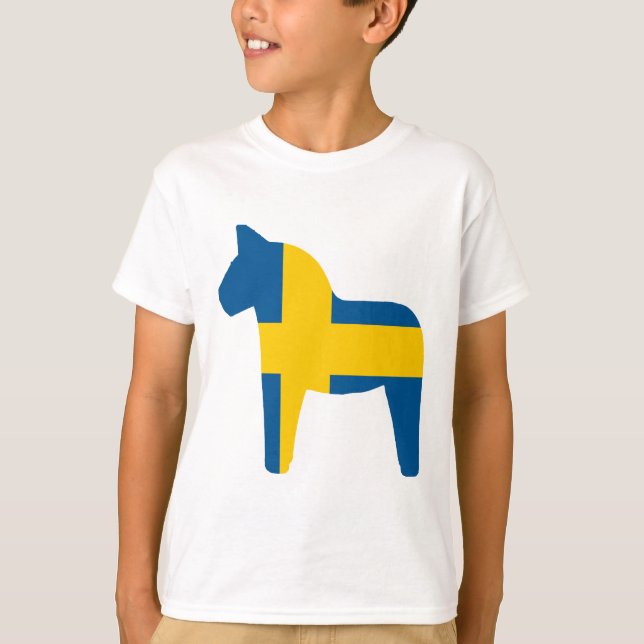 T-shirt Cheval de Dala de drapeau de la Suède (Devant)