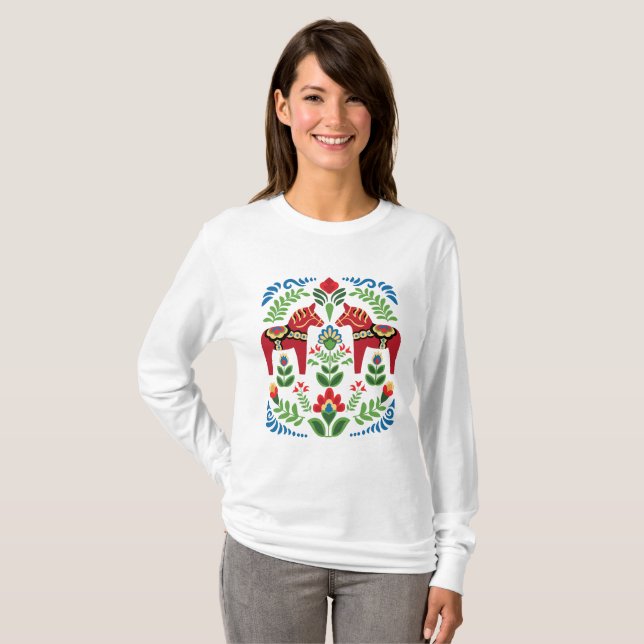 T-shirt Cheval de Dala suédois Rouge (Devant entier)
