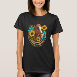 T-shirt Cheval De Fer à Cheval Occidental Avec Tournesol T
