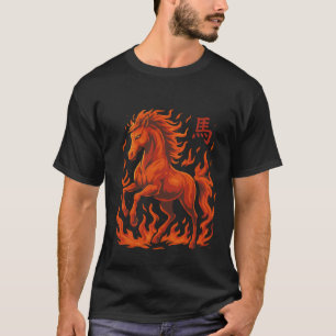 T-shirt Cheval de Feu avec Flammes Cheval Sauvage Horoscop