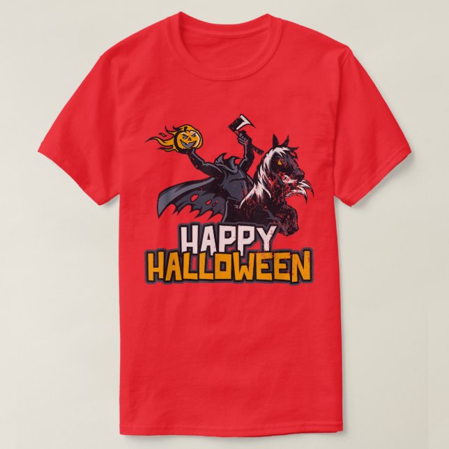 T-shirt Cheval de minuit Citrouille Head Rider Happy Hallo (Design devant)