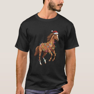 T-shirt Cheval de Noël avec chapeau de Père Noël et lumièr