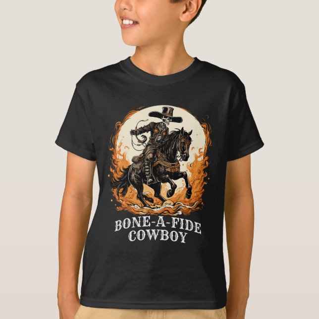 T-shirt Cheval de Rodéo Halloween Cowboy Éffrayant Skeleto (Devant)