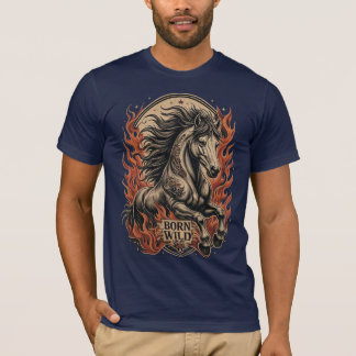 T-shirt Cheval de Tatouage Traditionnel Né Sauvage