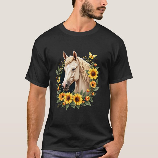 T-shirt Cheval de tournesol Portrait VacheFille équestre H (Devant)