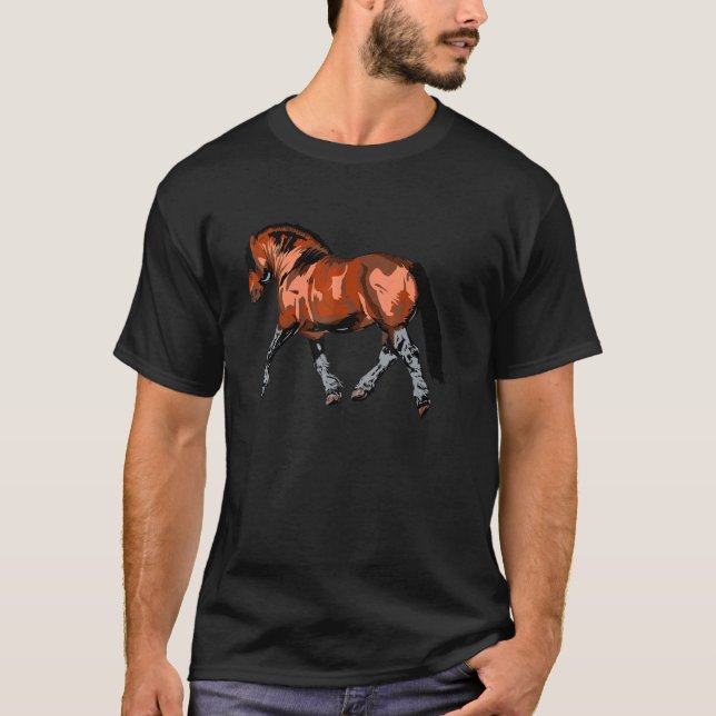 T-shirt Cheval de trait bai trottant Cob (Devant)