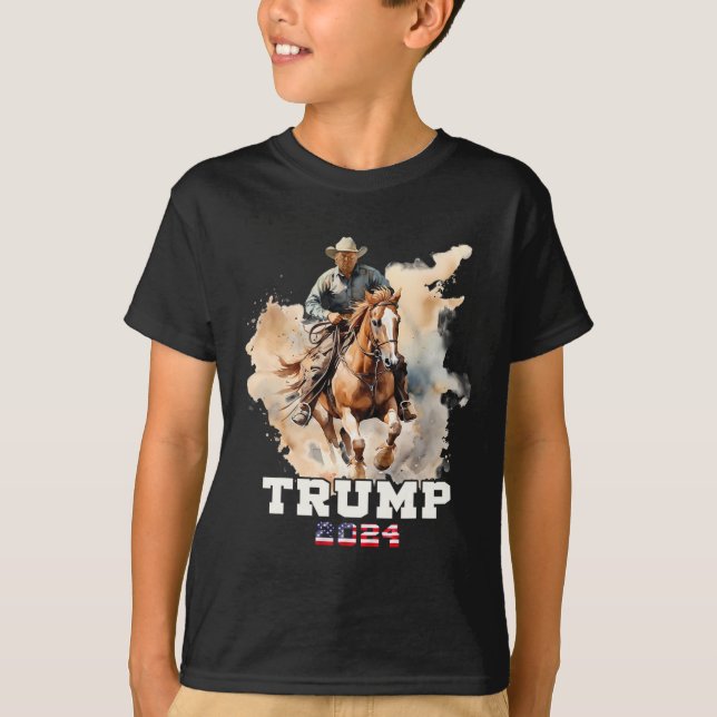 T-shirt Cheval d'équitation Drapeau américain Cowboy (Devant)
