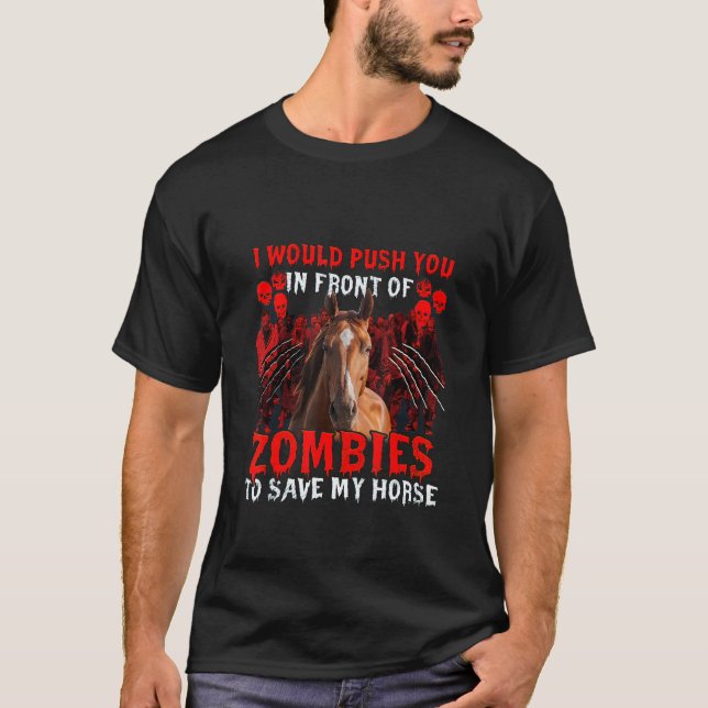 T-shirt Cheval D'Halloween Je Vous Poussais Devant Zomb (Devant)