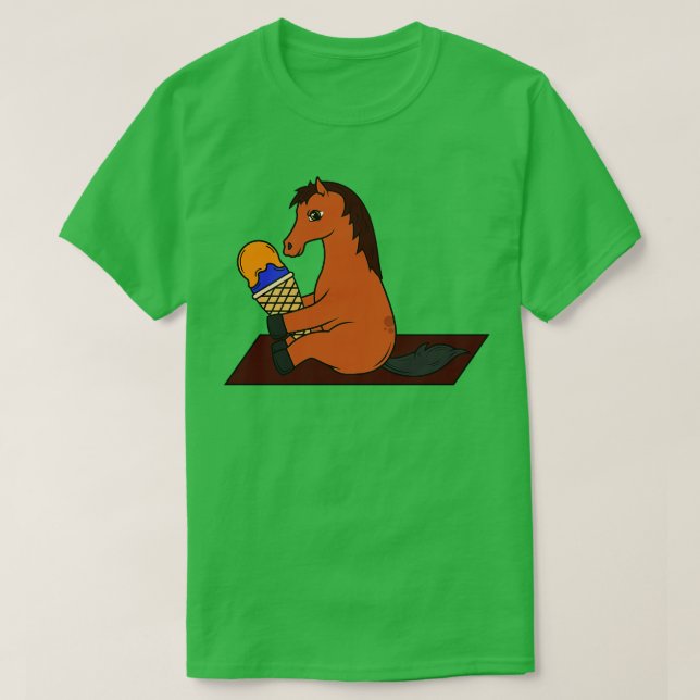 T-shirt Cheval drôle avec une gaufre de glace (Design devant)
