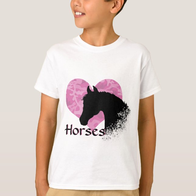 T-shirt Cheval du Coeur (camo rose) (Devant)