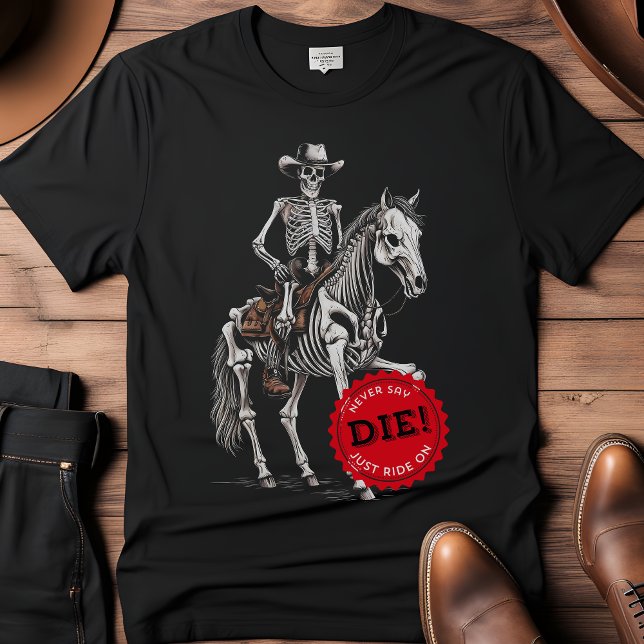 T-shirt Cheval éffrayant Cowboy Skeleton (Spooky Horse-riding Skeleton Cowboy T-Shirt)