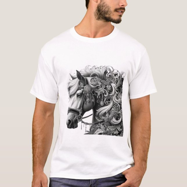 T-shirt Cheval élégant avec détails ornementaux - Noir et (Devant)