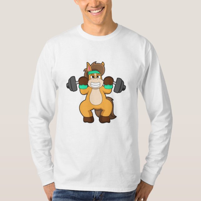 T-shirt Cheval en Bodybuilder avec Barbell (Devant)