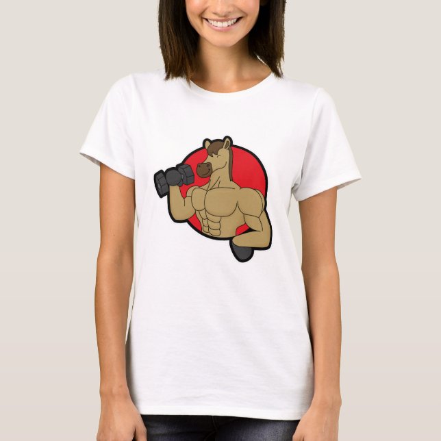 T-shirt Cheval en Bodybuilder avec Dumbbell (Devant)