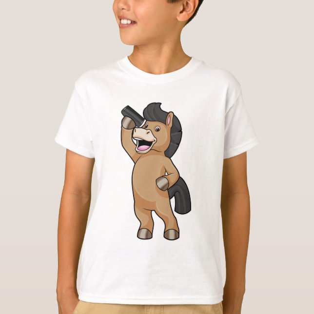 T-shirt Cheval en coiffeur avec peigne (Devant)