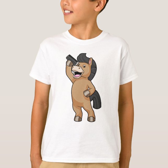 T-shirt Cheval en coiffeur avec peigne (Devant)