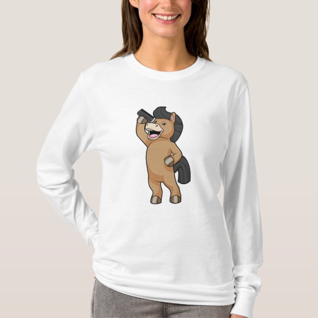 T-shirt Cheval en coiffeur avec peigne (Devant)