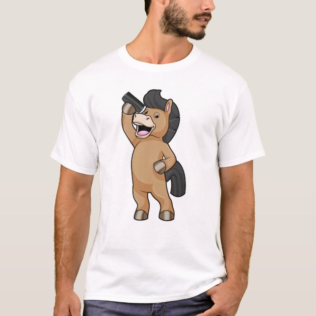 T-shirt Cheval en coiffeur avec peigne (Devant)