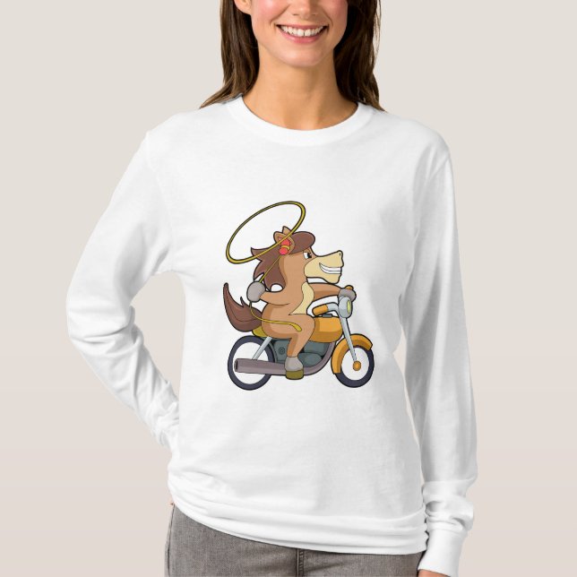 T-shirt Cheval en Cowboy avec Lasso & Motorcycle (Devant)