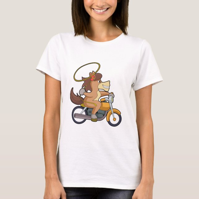 T-shirt Cheval en Cowboy avec Lasso & Motorcycle (Devant)