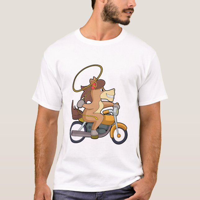 T-shirt Cheval en Cowboy avec Lasso & Motorcycle (Devant)