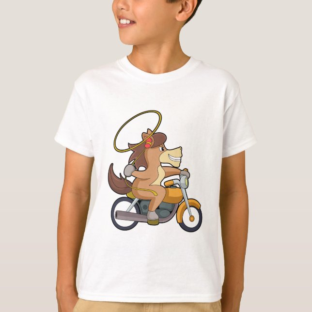 T-shirt Cheval en Cowboy avec Lasso & Motorcycle (Devant)