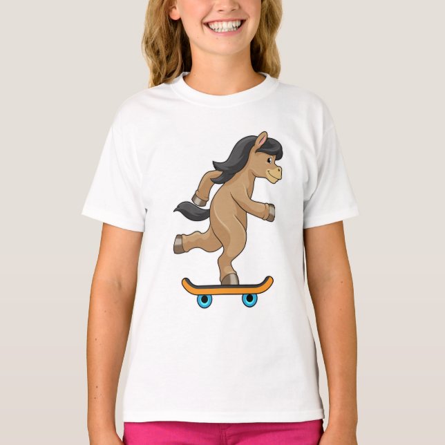 T-shirt Cheval en Patinage avec Skateboard (Devant)