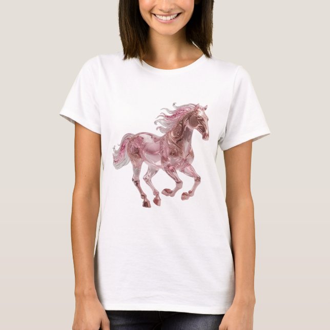 T-shirt Cheval en verre rose argent dynamique déclaration  (Devant)