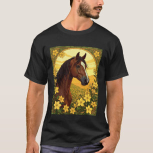T-shirt Cheval entouré de fleurs de jasmin jaune