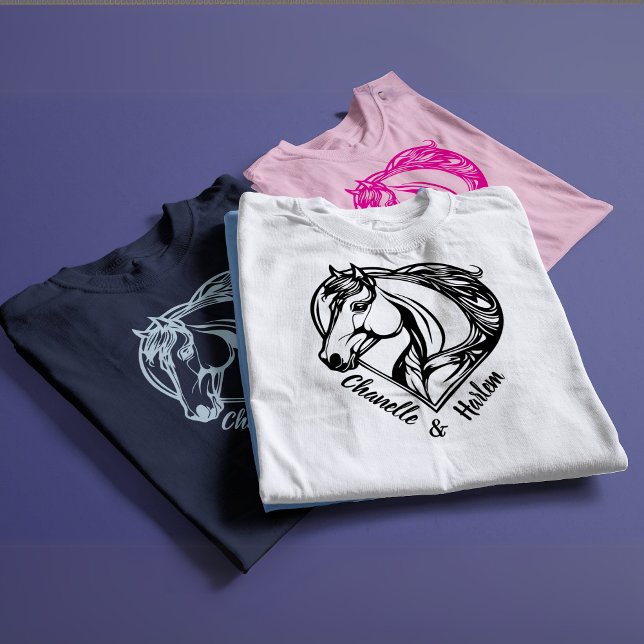 T-shirt Cheval et cavalier personnalisé avec nom (Custom Horse & Rider T-Shirt with Names)