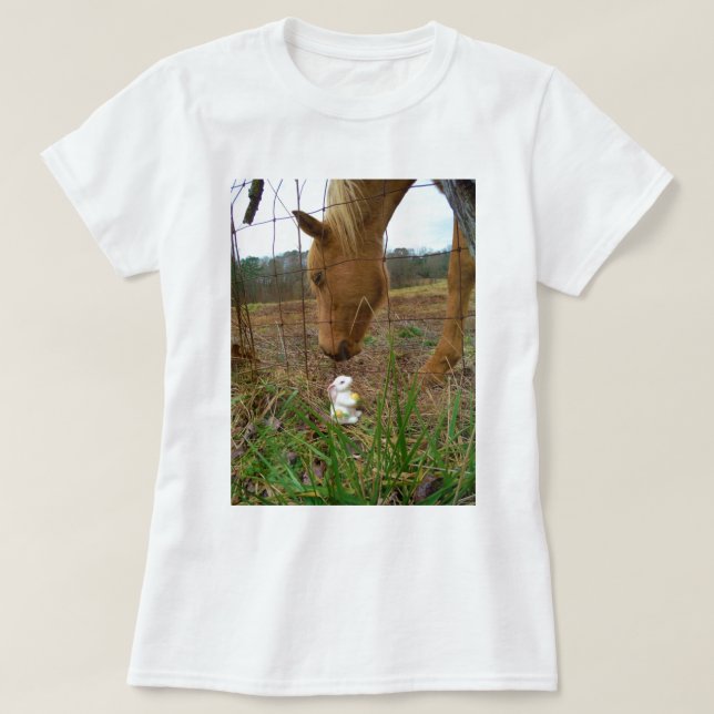 T-shirt cheval et fleur de printemps Bunny (Design devant)