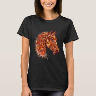 T-shirt Cheval Face Automne Feuilles Thanksgiving Day Hors