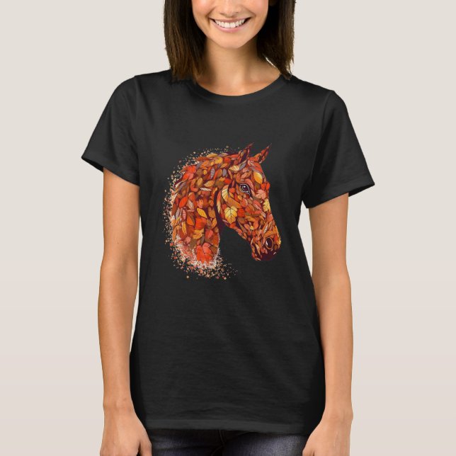 T-shirt Cheval Face Automne Feuilles Thanksgiving Day Hors (Devant)