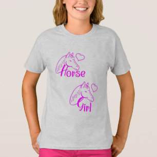 T-shirt Cheval fille en violet avec tête de cheval Police