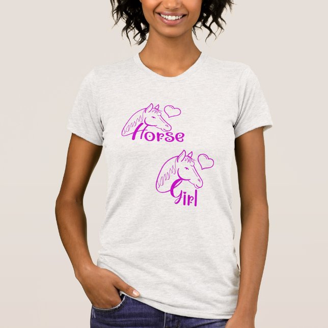 T-shirt Cheval fille en violet avec tête de cheval Police (Devant)