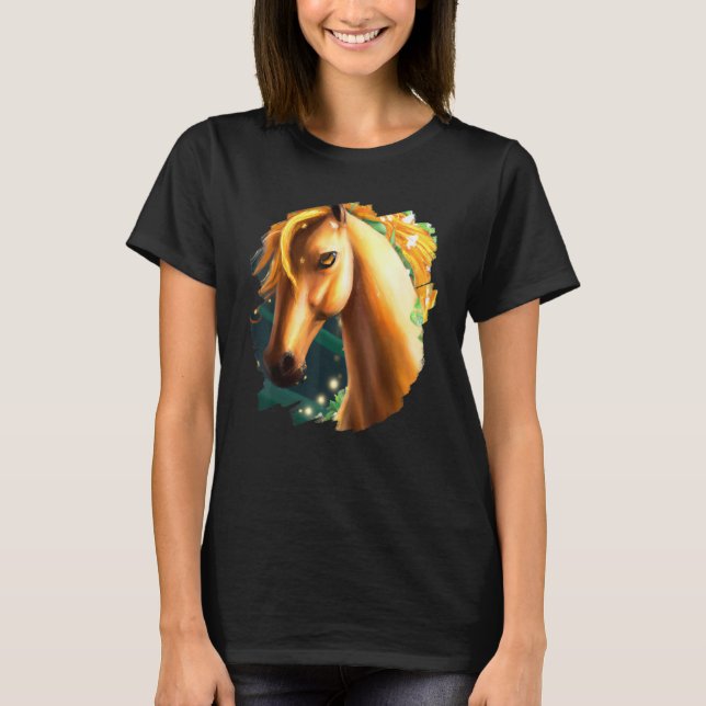 T-shirt Cheval Fleurs Peinture Mignonne Fleur Équitation (Devant)
