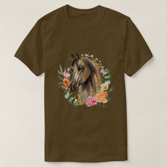 T-shirt Cheval Floral Cheval Printemps Nature Chevaux Amat (Design devant)