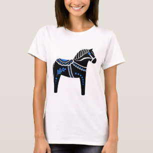 T-shirt Cheval folklorique noir/blanc/bleu de Dala/frison