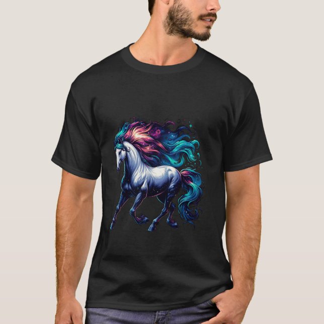 T-shirt Cheval galactique à crinière colorée (Devant)