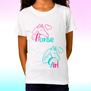 T-Shirt Cheval Girl en rose et turquoise