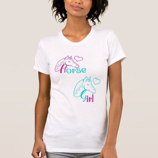 T-shirt Cheval Girl en rose et turquoise (Devant)