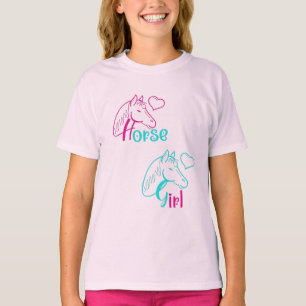 T-shirt Cheval Girl en rose et turquoise