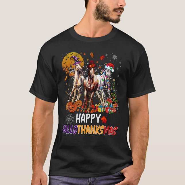 T-shirt Cheval Halloween Et Joyeux Noël Joyeux Hallotha (Devant)